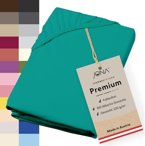 JONA SLEEP® Premium Spannbettlaken (90-100 x 200 cm) Jersey Baumwolle Smaragd - 220 g/m² - ÖKO-TEX 100 zertifziert - Made in Austria