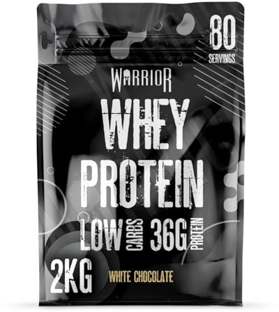 Warrior Whey Protein Powder – Up to 36g* of Protein Per Shake – Low Sugar, and Low Carbs – GMP Certified (White Chocolate, 2kg)