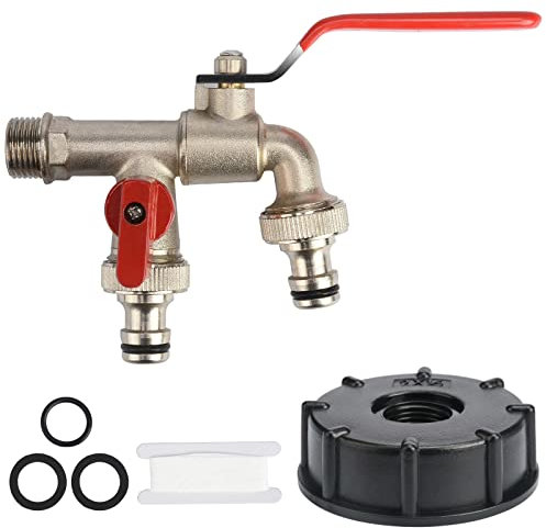 Wasserhahn Garten,Ibc Tank Zubehör/Doppel Auslaufhahn 1/2 Messing Ibc Auslaufhahn -Kugelauslaufhahn für Regentonne rost & frostbeständig