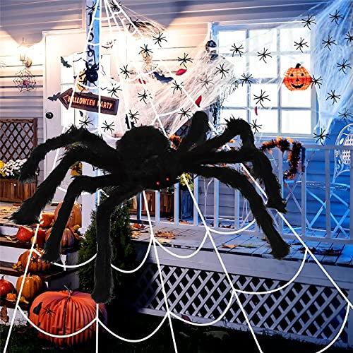 DIDUDE Halloween Spinnennetz Spinngewebe Dekoration Set,7x7.5m Triangle Spider Web,Stretch Spider Web with 150 cm Scary Giant Spider,40g Superstretch Cobweb and 20 Small Spiders,für Halloween Dekor