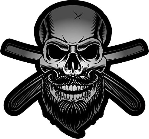 Barbier Totenkopf Skull Aufkleber Autoaufkleber für Motorrad Fahrrad Roller oder Auto Sticker Schädel Totenschädel Barber Friseur (10x9cm Barbier Totenkopf Skull)