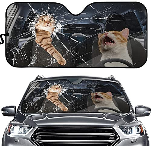 Hixingo Auto Frontscheibe, 3D Funny Tier Motiv Sonnenschutz für Windschutzscheibe, Frontscheibenabdeckung, Faltbares Design Auto Sonnenschutz, UV-Schutz, für meisten Autos (Muschi 9)