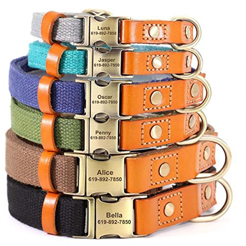 Personalised Adjustable Dog Collar with Name Plat, Quick Release Buckle Pet Nylon Collars, Heavy Duty Classic Pet Collar, Free Engraving Phone/Nameplate