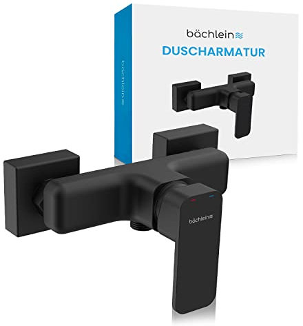 Bächlein Duscharmatur Leonte in Kantigem Design – Mischbatterie Komplettset inkl. allem Zubehör – Einhand-Wasserhahn für die Dusche Matt Schwarz – eckig