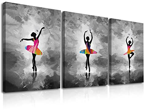PIY PAINTING Le Immagini Stampa su Tela, Ballerini Eleganti 30x40cm, Set 3 Pezzi Quadri Moderni, Tela Stampata in Bianco e Nero con Cornice in Legno per il Regalo di Capodanno, Decorazione della Casa