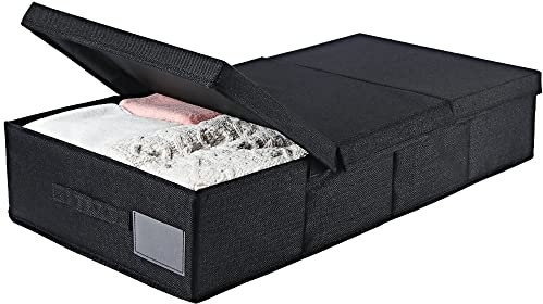 ohihuw Large Underbed Storage Bins With Lids, Foldable & Stackable Storage Drawer Organizer, Upgraded Cotton & Linen Storage Basket (Black)