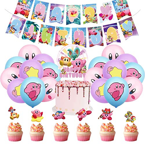 Kirby Decorations - Party Supplies for a Celebratory Birthday - Includes Balloons, Cake Topper, Banner & More