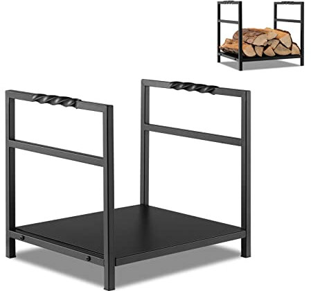 GYMAX Estantería para Leña de Metal, Soporte de Madera, 40 x 34 x 36 cm, Soporte para Leña para Chimenea y Horno, Color Negro
