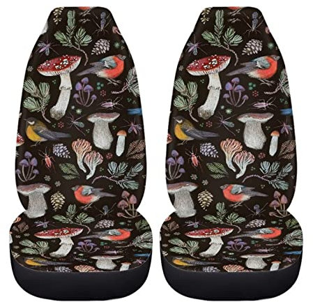 chaqlin Forest Mushroom Car Seat Covers Set,Pilz-Thema Fahrzeuge Sitzkissen Pads Universal Auto Vordersitz Protector Full Set von 2 Pcs für Damen Herren Autozubehör dekorativ