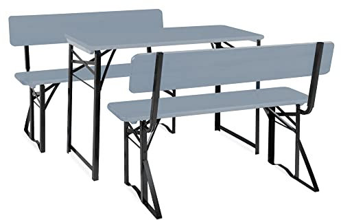 Stagecaptain BBDL-119 GY Hirschgarten Bierzeltgarnitur mit Lehne für Balkon 5X Set- Kurze Version mit 119 cm Länge - 5X Tisch, 10x Bank - Holz - klappbar - Natur