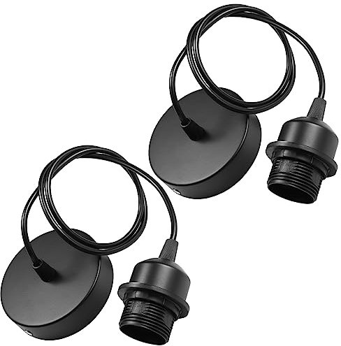 Tsling 2Stück Lampenaufhängung E27 Schwarz,Deckenlampe Lampenfassung mit Schraubring,Retro Decken Pendelleuchte,mit 100cm Höhenverstellbar Kabel,Lampenschirm frei wählbar DIY Lampe Zubehör Wohnzimmer