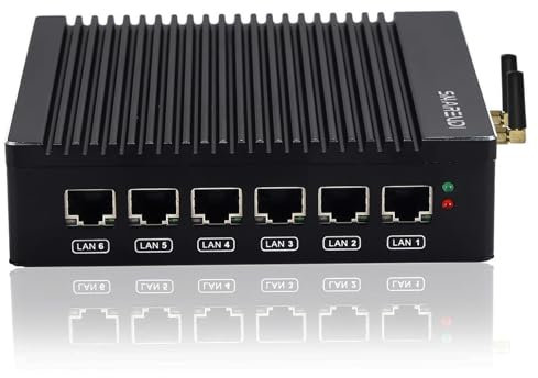 Sharevdi Micro Firewall Appliance, Fanless Mini PC In-tel N3700 4Cores/4Threads, 6x In-tel 2.5 GbE I225-V LAN,AES-NI,DDR3 8GB SSD 128GB Router USB3.0/VGA/HD/WIFI