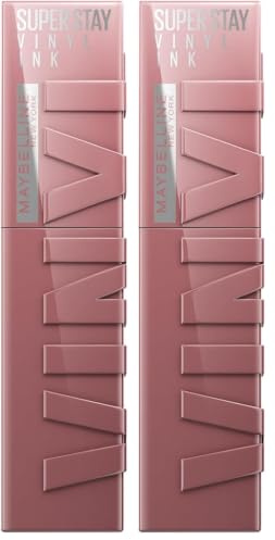 Maybelline New York Lip Colour, Smudge-free, Long Lasting up to 16h, Liquid Lipstick, Shine Finish, SuperStay Vinyl Ink, 110 Awestruck (Pack of 2)