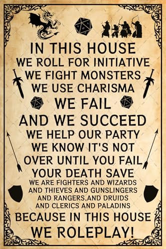 Cusde Metall-Blechschild Dungeons And Dragons In This House, We Roll For Initiative We Rollenspiel, lustige Wanddekoration, Poster, Plaketten für Zuhause, Männerhöhle, 20,3 x 30,5 cm