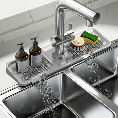 Spülbecken-Spritzschutz hinter dem Wasserhahn, 44,5 cm, Silikon-Spritzschutz, Spülseife, Schwammhalter, für halbe Küche, Geschirrtrocknungspads, Schwammhalter und