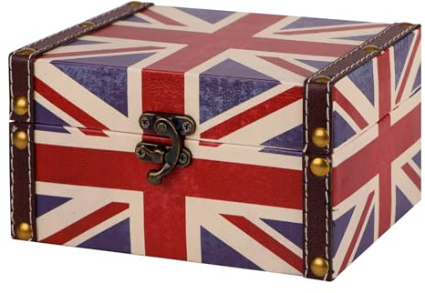 WaaHome Schatzkiste aus Holz, dekorative Box, 15,7 cm, britische Flagge, Schatztruhe, Schmuck, Andenken, Box für Kinder, Frauen, Mädchen, London, Geschenk, Heimdekoration