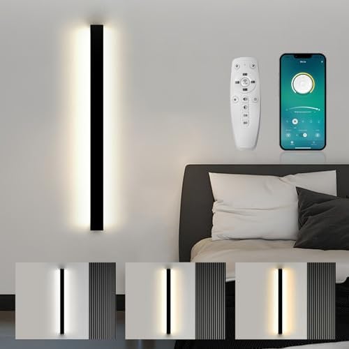 SUCIKORIO LED Wandleuchte Innen Lange 100cm, 40W LED Wandlampe 3000K-6500K Dimmbar 5%-100% Modern Up Down Wandbeleuchtung Schwarz Flurlampe Wand mit Fernbedienung & APP für Schlafzimmer, Wohnzimmer
