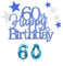 Personalised Happy 60th Birthday Cake Topper Set - Blue Number 60 Candles, Star Cupcake Toppers, Cake Decorations for Her Him Boy Men Women Anniversary (Set 9)
