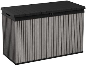 Keter Auflagenbox/Kissenbox 662 Liter l 100% Wasserdicht l mit Belüftung dadurch kein übler Geruch/Schimmel l Moderne Holzdielenoptik l Deckel belastbar bis 300 KG (2 Personen)