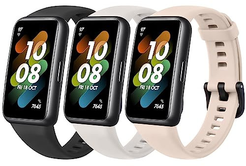 Meliya 3 Piezas Correas para Huawei Band 7 Correa,Silicona Pulseras de Repuesto para Huawei Band 7 Strandard & 7 NFC Edition Mujer Hombre(Negro/Rosa/Gris)