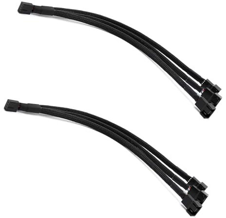 2-Pack 3 Way 4 Pin PWM Fan Splitter Cable 12 Inches, PC Fan Splitter 1 to 3 Converter, PC Fan Extension Cable