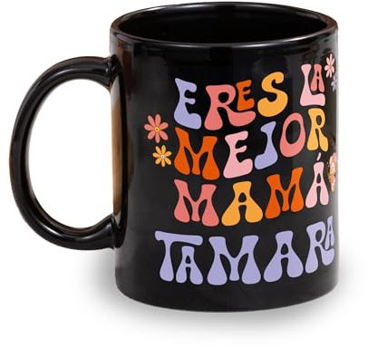 Made in Gift Taza de Cerámica de Color Negro Personalizada con Diseño Mamá retro 33cl como Regalo Original para el Día de la Madre