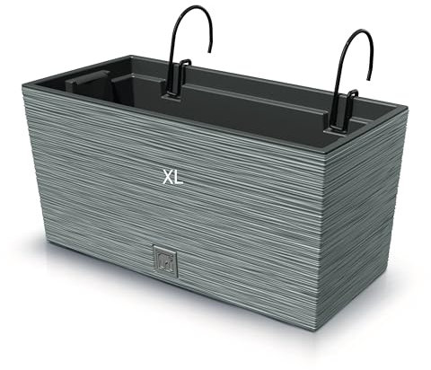 MELTOM Balkonkasten mit Halterung 39,5 cm Grau 3D-Rillen Blumenkasten