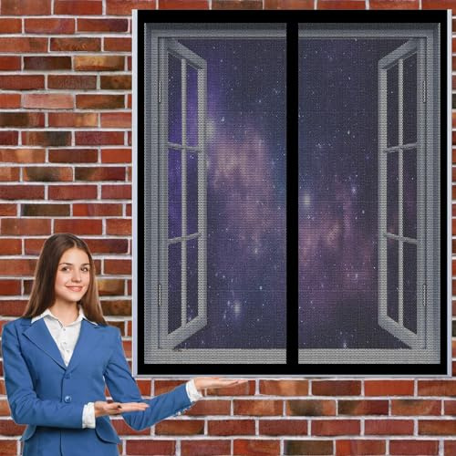 Fenetre Magnetique Rideau 120 x 126 cm Sans Perçage Installation Simple Moustiquaire à Fermeture Aimantée Anti Insecte,Antimoustique pour Tout Type de Fenêtre, Noir