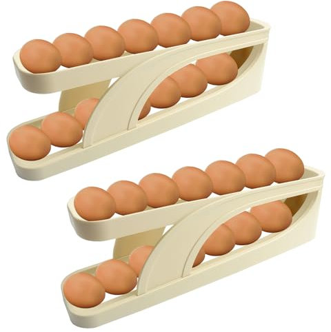 Roellgs Rolling Egg Tray Egg Holder, 2 Tier Rolling Egg Dispenser Automatic Rolling Egg Organiser for Kitchen Fridge Countertop