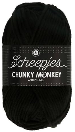 Scheepjes Chunky Monkey Aran Weight Yarn | 100g Ball | Anti-Pilling Acrylic | Soft & Hypoallergenic for Knitting and Crochet Blankets, Toys & Garments (1002 Black)