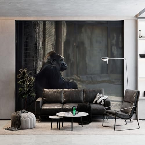 Papier Peint Panoramique Animal Gorille Cage Poster Mural, 400 x 280 cm (WxH) Peinture Murale pour Salon, Chambre, Chambre d'enfants, Restaurant Photographie Décoration Murale