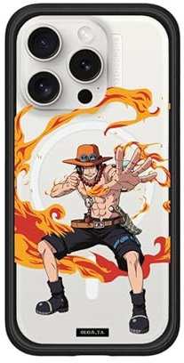RhinoShield Modulare Case kompatibel mit MagSafe für [iPhone 15 Pro] | Mod NX Überragender Magnet, strapazierfähige Schutzhülle 3.5M / 11ft Fallschutz - Schwarz [One Piece/Ace - Fire]