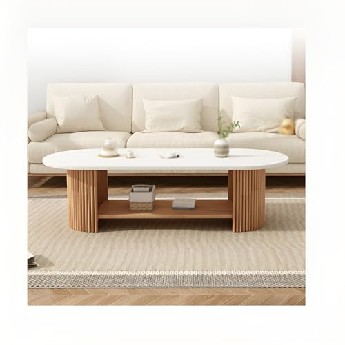 Massivholz Couchtisch rechteckig Wohnzimmer-Beistelltisch,massiver Holztisch Couchtisch für Wohnzimmer, rechteckiger Mitteltisch, Wohnzimmertisch aus Eich(Size:100x50x40cm/2 layers,Color:Weiß+Holz)
