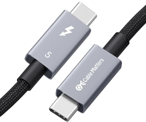 Cable Matters [Certifié Intel] Câble tressé Thunderbolt 5 80Gbps avec jusqu'à 120Gbps de bande passante et 240W de charge en noir - 0,5m, compatible avec Thunderbolt 4/3, USB4, et USB-C