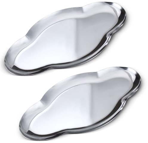 Modixun 2Pcs Stainless Steel Jewelry Tray, 23cm Cute Cloud Bathroom Decorative Tray Trinket Dish, Ring Dish Vanity Tray for Perfume Key Candle Aesthetic Room Decor (Silver)