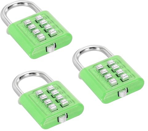 PATIKIL 8 Dígitos Candado de Combinación 3 Piezas Cerraduras con Mecanismo de Bloqueo 4 Posiciones Y Botón de Seguridad Digital para Gimnasios Taquillas Deportivas Armarios Verde