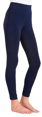 Kids Equestrian Riding Tights - Full Silicone Seat Grip - 4-Way Stretch Fabric - Dual Phone Pockets - Deep Elastic Waistband - Polyester & Elastane Blend - Machine Washable - Navy Blue - 3-4YR