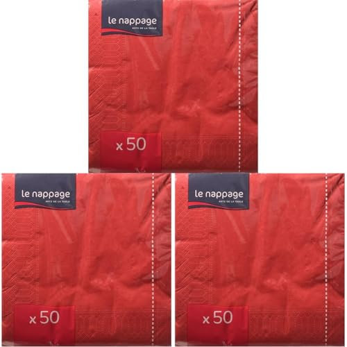 LE NAPPAGE 50 Servietten, aus Watte, 33 x 33 cm, 2-lagig, FSC Rot, Zellulose, 33 x 33 cm (Packung mit 3)