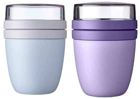 Mepal | Lunchpot Ellipse Mixed | Old Nordic Blue + Vivid Lilac | Müslibecher to go | Unterteilung für Joghurt & Müsli | 500 ml + 200 ml | Geeignet für Gefrierschrank, Mikrowelle & Spülmaschine