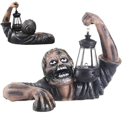 Décorations de jardin d'Halloween Halloween Animatronics Resin réaliste décorations de zombies avec lanterne LED rampant zombie jardin statue batterie Propultée décorations d'Halloween pour le cadeau