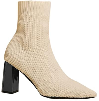 Generico Stivali da Donna con Tacco, Tronchetti Donna Invernali Comoda Bassi, Stivaletto Vintage Tronchetti con Tacco Alla Casual Chelsea Boots Donna Morbidi Stivali Elasticizzati Donna Curvy