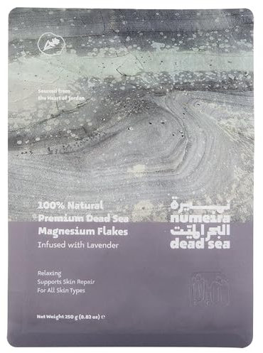 Numeira Totes Meer Salz Magnesium Bad und Einweichen, Entspannendes Magnesium Badesalz aus Jordanien, Lavendel Magnesiumchlorid Flocken für Baden, 250 g