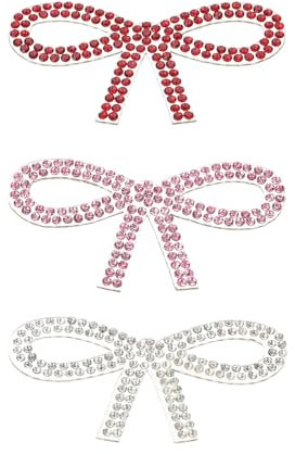 PATIKIL Bow Rhinestone Stickers, 3 Pcs Self Adhesive Bow Shape Glitter Decals for Water Bottle Charm, Mug Decorations, Light Pink/Red/Silver White