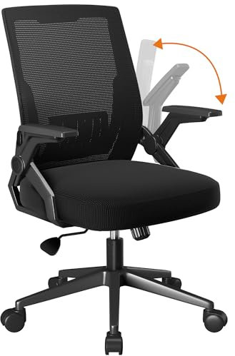 COMHOMA Bürostuhl Ergonomisch Schreibtischstuhl, Drehstuh mit Verstellbarer Kopfstütz,Lendenwirbelstütze und Klappbaren Armlehnen, Computerstuh Höhenverstellung und Wippfunktion, Schwarz