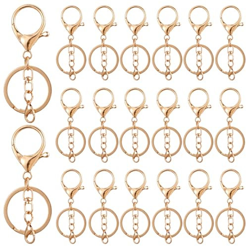 20 Stück Schlüsselanhänger Basteln Set Schlüsselanhänger Ring,Schlüsselring mit Kette, Schlüsselringe 25mm für Schlüssel DIY Schmuckherstellung, Golden