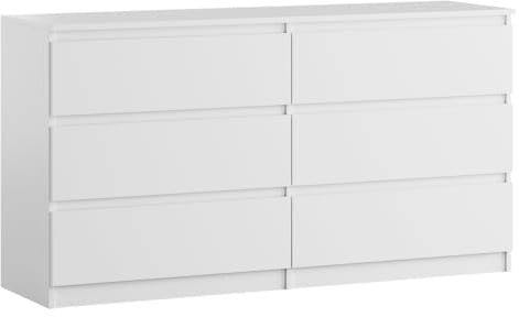 SoDREAMER Kommode mit 6 Schubladen | Weiß 140 cm Ideal für Schlafzimmer, Wohnzimmer, Kinderzimmer und Büro | Große geräumige Schubladenschrank | 140x75x40 cm