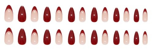 Lot de 24 faux ongles en acrylique à presser en forme d'amande - Bordeaux - Pour femme