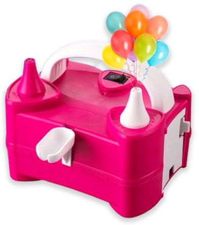 Scott 11 Electric Balloon Pump with Dual Nozzle, Portable Balloon Inflator 220v-240v 600w, Electric Air Pump for Birthdays, Parties, Wedding and Event Decorations (PINK)