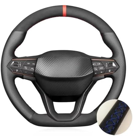 Lenkradbezug Für Seat Für Leon Für Ateca Für Tarraco 2020-2021 Für Cupra Für Leon Hand Nähen Auto Lenkrad Abdeckung Geflecht Weiche Wildleder Leder Trim Lenkradschutz(Blau)