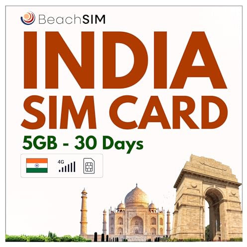 BeachSIM Indien SIM Karte für 30 Tage. 5 GB mit 4G/5G-Netz. Einfaches Aufladen. Schnelle Aktivierung. Funktioniert auf iOS- und Android-Geräten. Nur Daten.